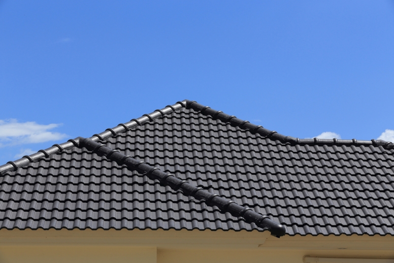 black tiles roof on a new house